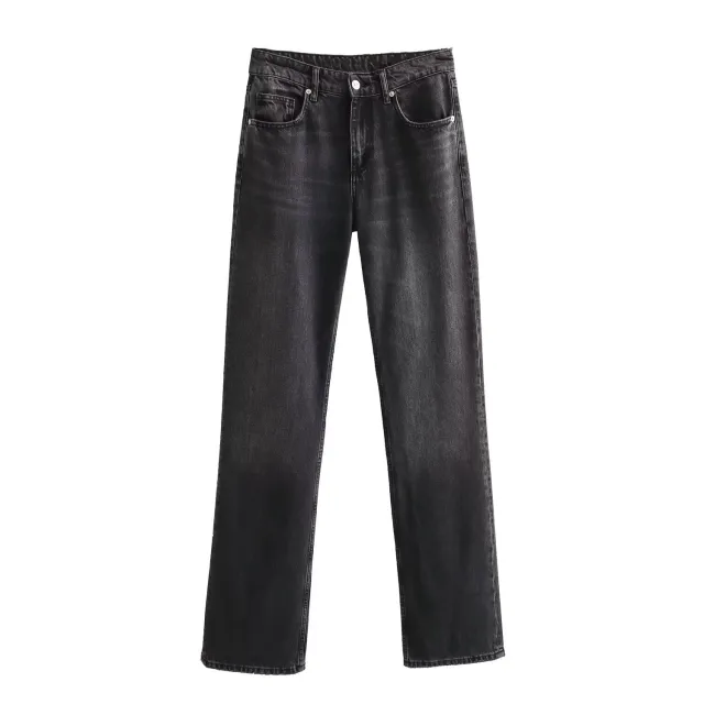 Autumn And Winter Jeans High Waist Straight Pants Women's Wide leg Pants Black - Shop at LoveMi