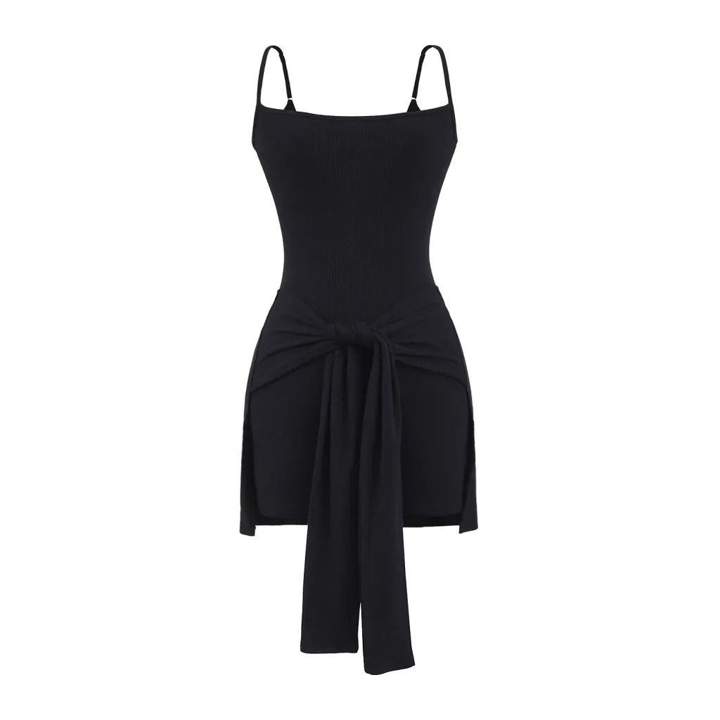 Waist Strap Two-piece Sling Dress Women's Summer Hip Skirt - Black