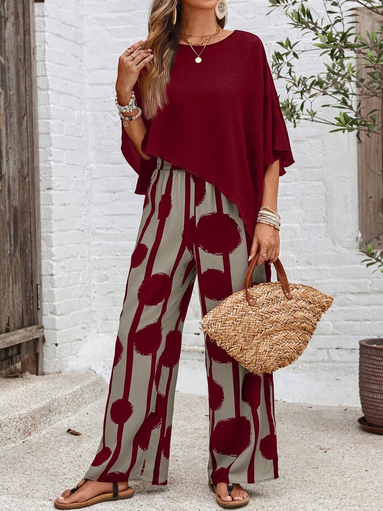 Shirt And Full Page Printed Pants Set