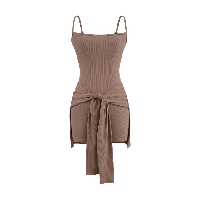 Waist Strap Two piece Sling Dress Women's Summer Hip Skirt Khaki - Shop at LoveMi
