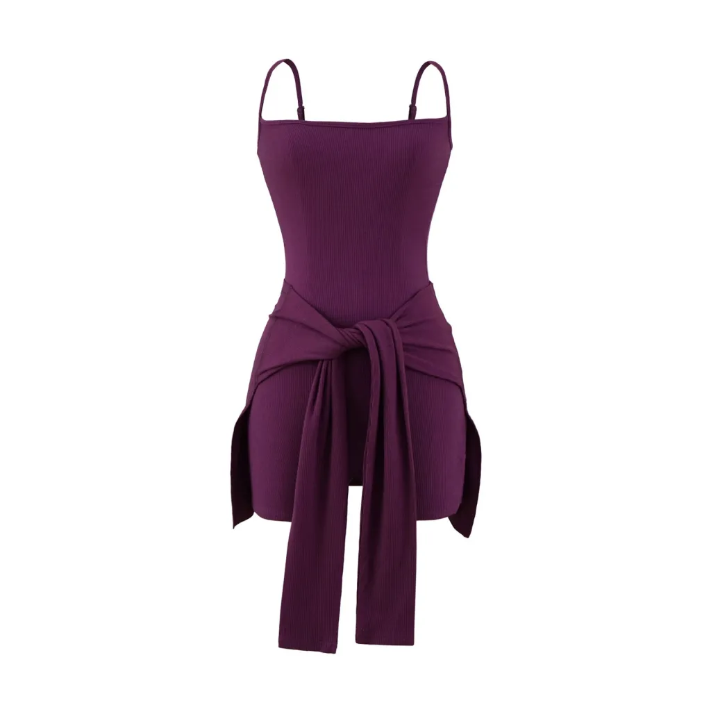 Waist Strap Two-piece Sling Dress Women's Summer Hip Skirt - Purple