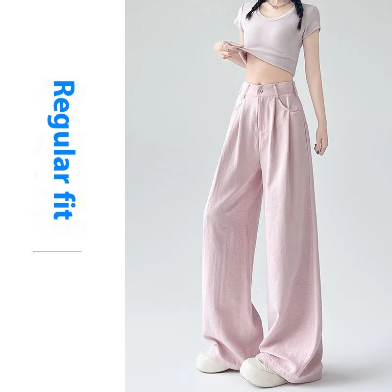 Straight High Waist Slimming Lazy Loose Suit Wide-leg Pants - Pink