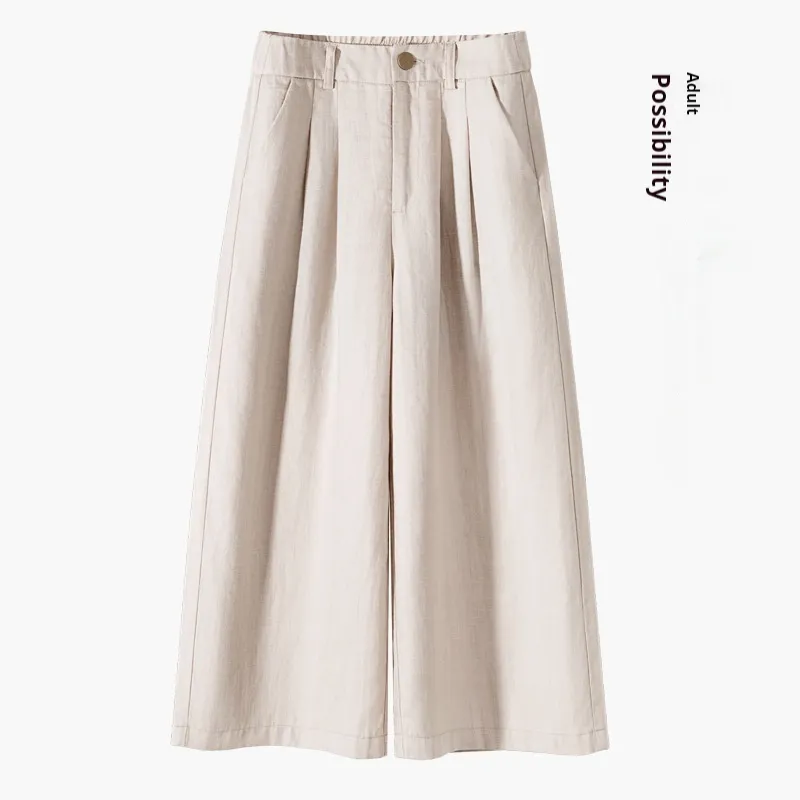 Thin Casual Straight-leg Cotton And Linen Wide-leg Pants - Beige