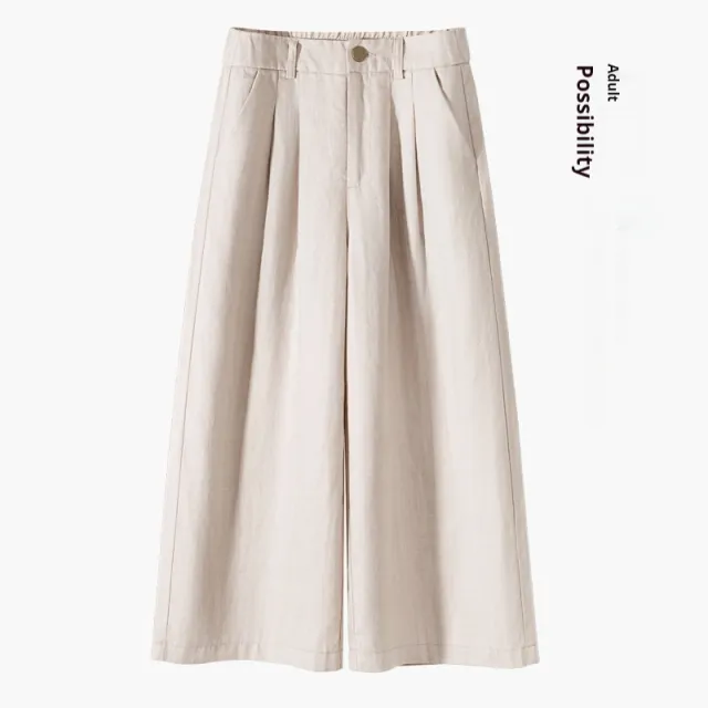 Thin Casual Straight leg Cotton And Linen Wide leg Pants Beige - Shop at LoveMi