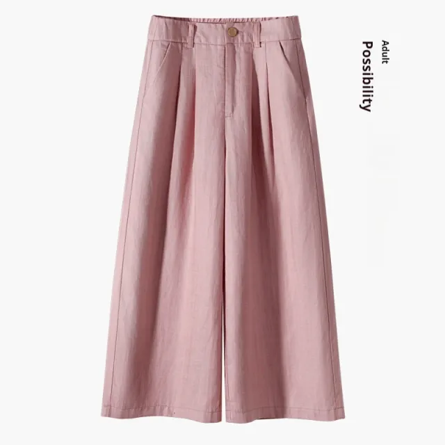 Thin Casual Straight leg Cotton And Linen Wide leg Pants Pink - Shop at LoveMi
