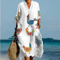 Floral V-neck Mid-length Sleeve Dress - Floral - View 1