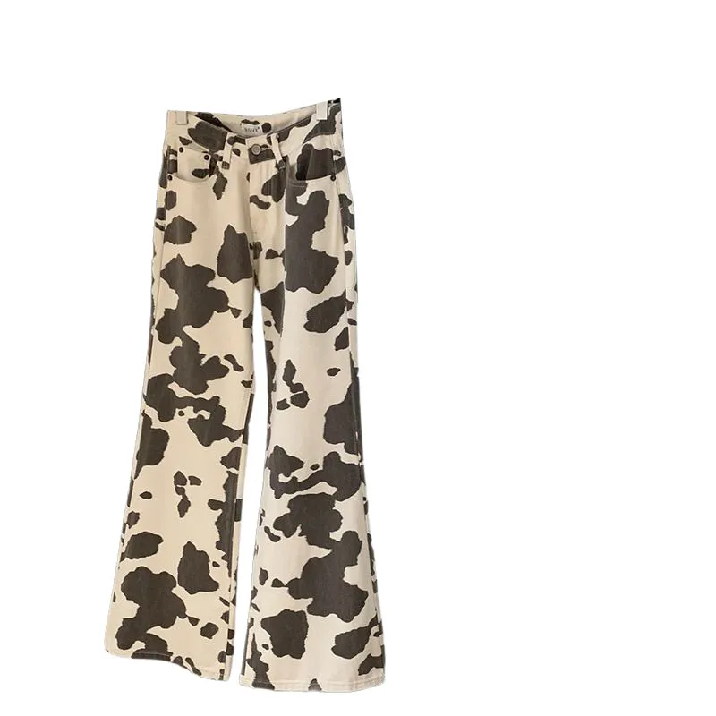 American Retro Washed Cow Stripe Skinny Jeans Loose - Cow Color