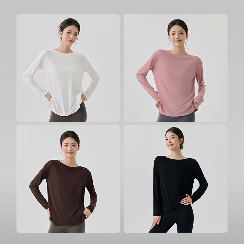 Modal Sports Blouse Women's Long Sleeve Slit On Both Sides Loose Breathable