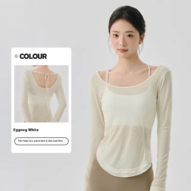 Loose Casual High grade Yoga Clothes Blouse Hem Contrast Color Light Breathable Sexy Backless Egg Wine White - Shop at LoveMi
