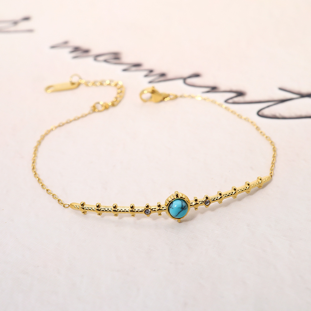 European And American INS Style 18K Gold Plated Turquoise Bracelet