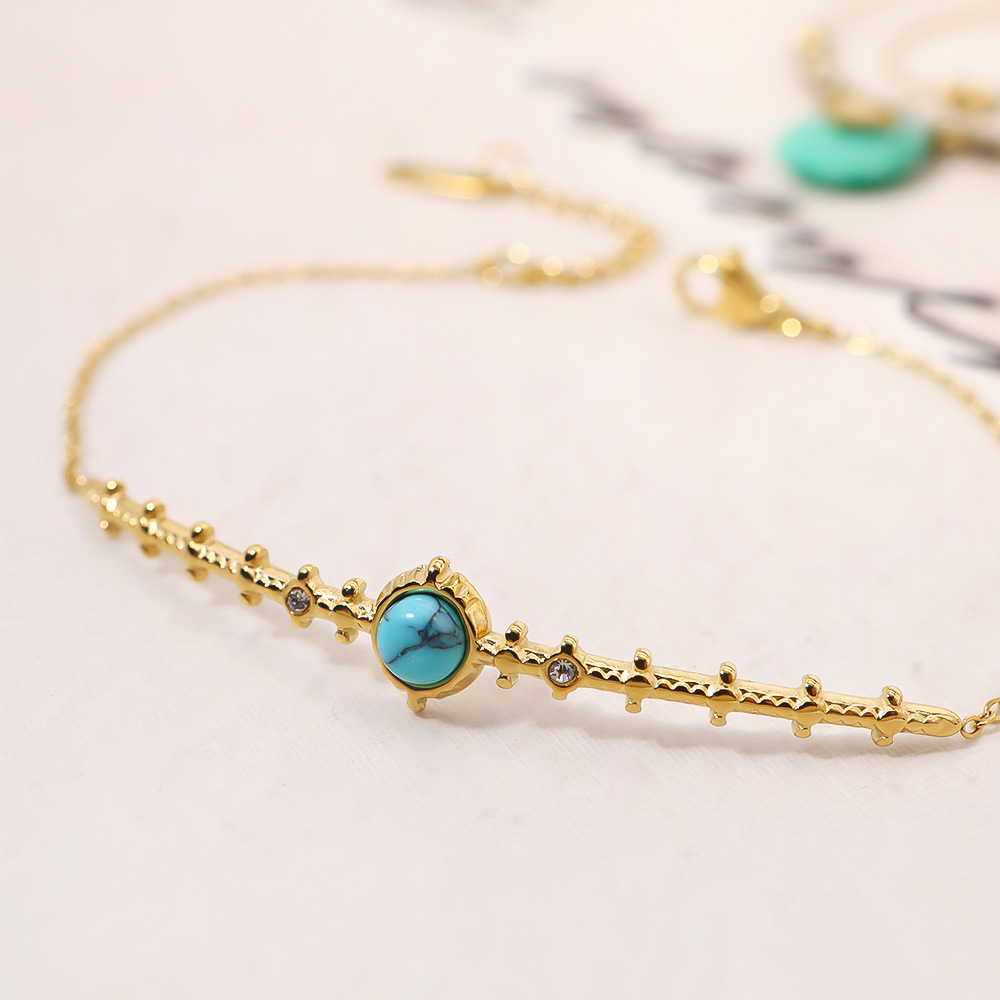 European And American INS Style 18K Gold Plated Turquoise Bracelet