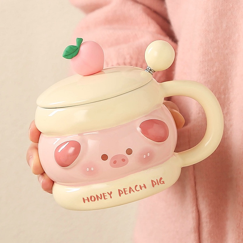 With Cover Spoon Ceramic Cup Cartoon
