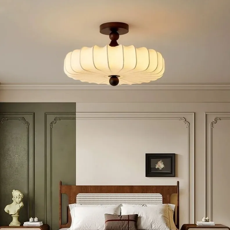 Bedroom Ceiling Lamp Mid-ancient French Retro Fabric