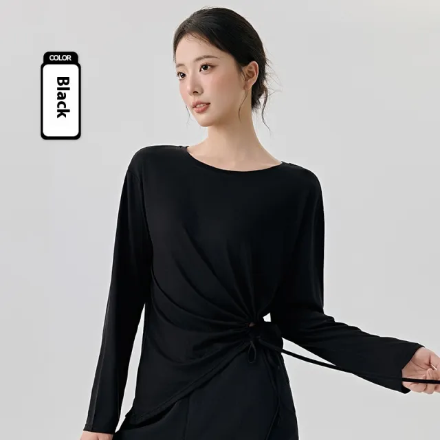 Modal Side Sexy Cutout Drawstring Loose Breathable Pilates Sports Blouse Black - Shop at LoveMi