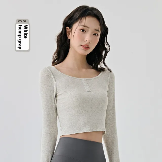 Solid Color Short Long Sleeve Yoga Wear Top Skinny Slimming Running Fitness White - Shop at LoveMi