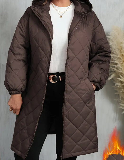 Elegant Hooded Zipper Cotton Jacket For Women