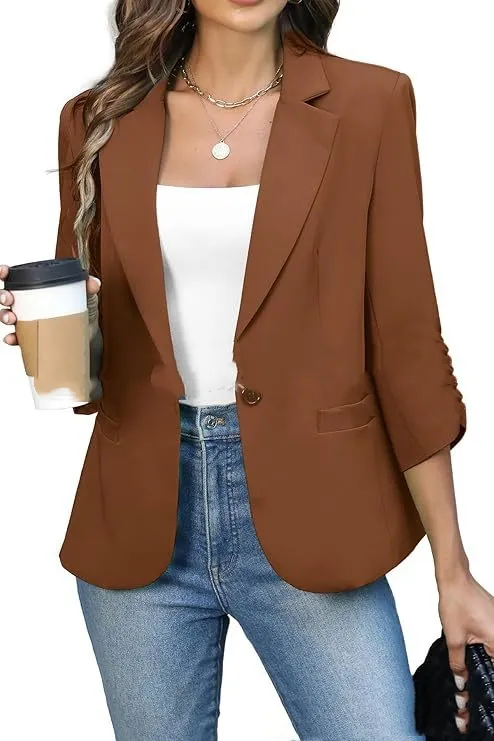 Solid Color Lightweight Slim Suit Jacket Coffee - Shop at LoveMi