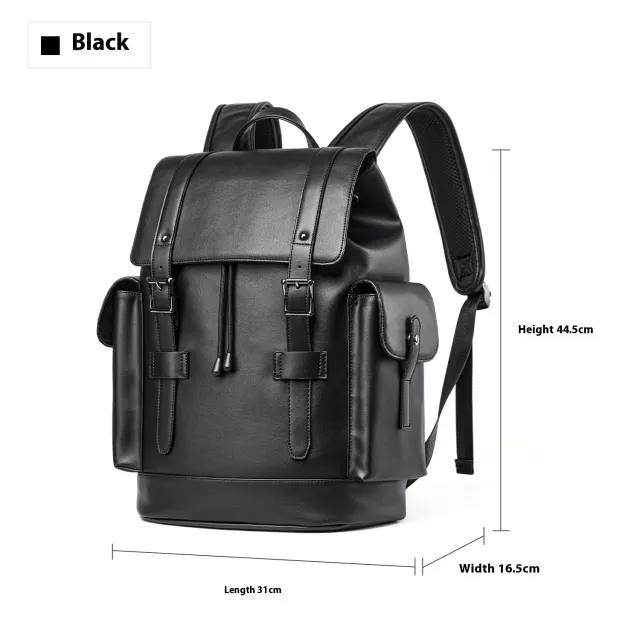 Men's Leather Backpack Large Capacity Business Computer Bag Black - Shop at LoveMi