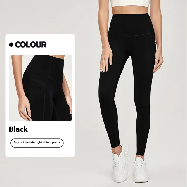 7A Antibacterial Cool Feeling Yoga Pants Outer Wear Pocket High Waist Hip Lift Sports Tights Black - Shop at LoveMi