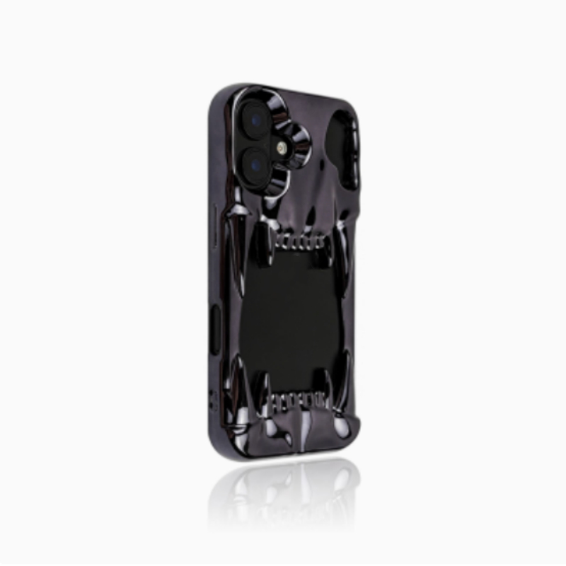 Electroplating Bright Silver Hollow Skull Tiger Tooth Mobile Phone Case