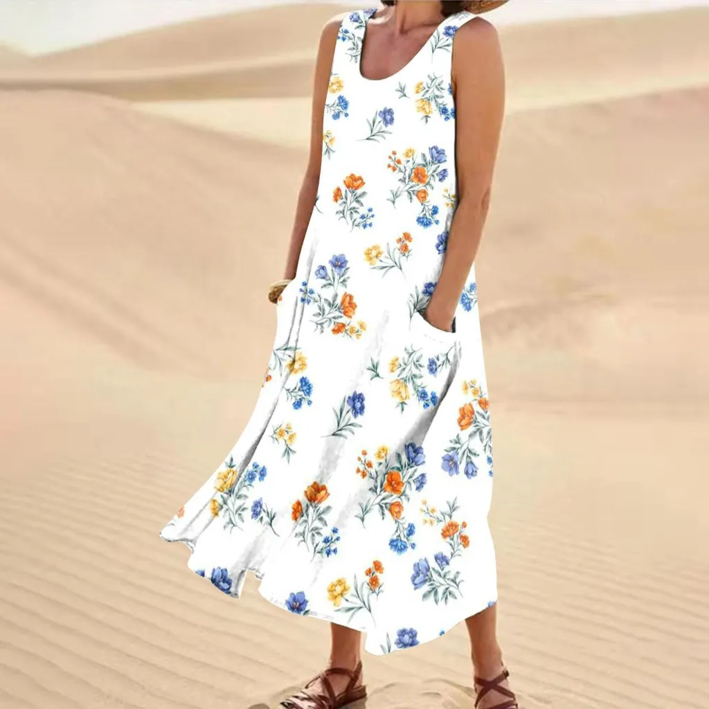 Women's Landscape Floral Maxi Dress Slim Fit Casual Skirt - 27Style
