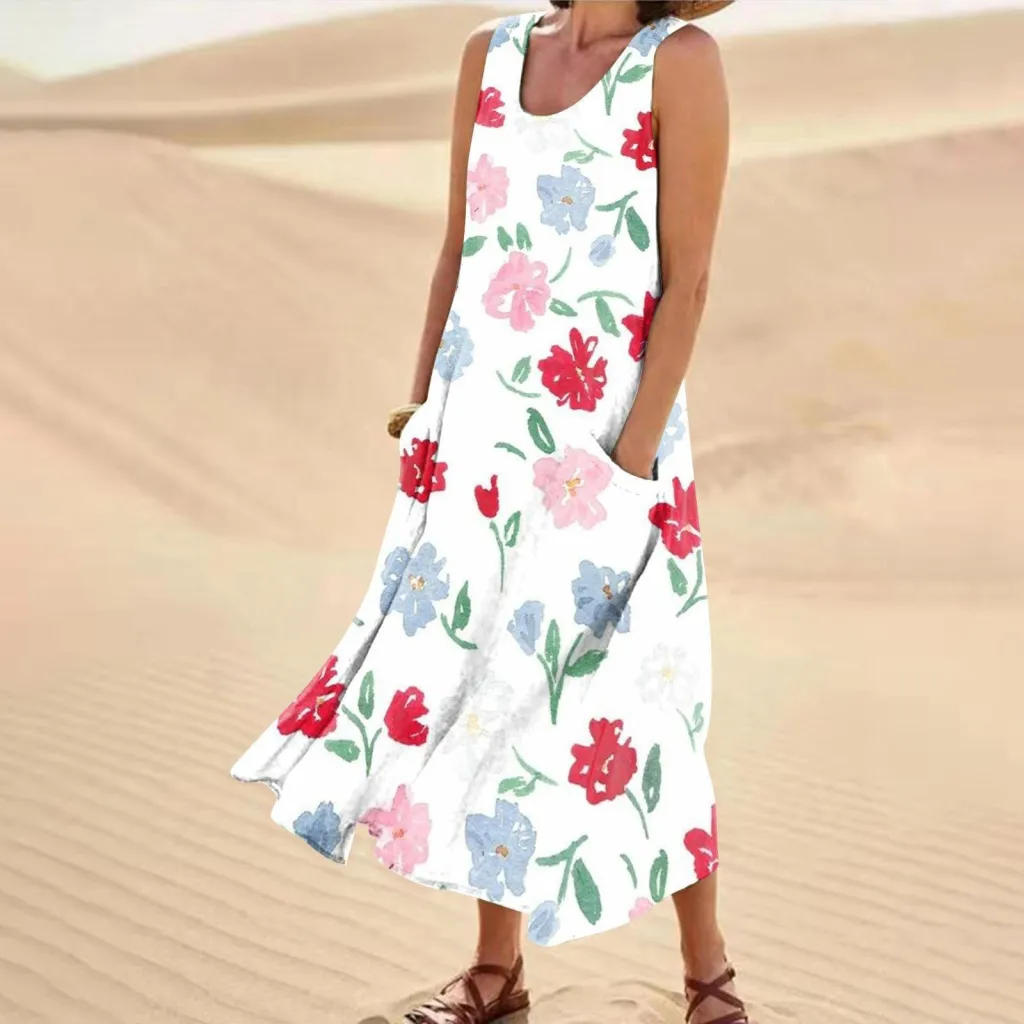 Women's Landscape Floral Maxi Dress Slim Fit Casual Skirt - 23Style