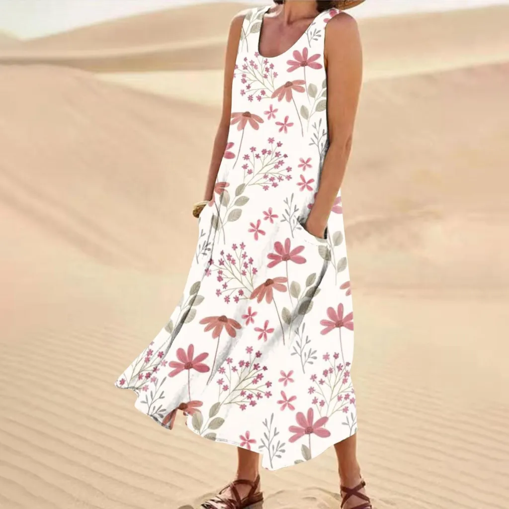 Women's Landscape Floral Maxi Dress Slim Fit Casual Skirt - 25Style