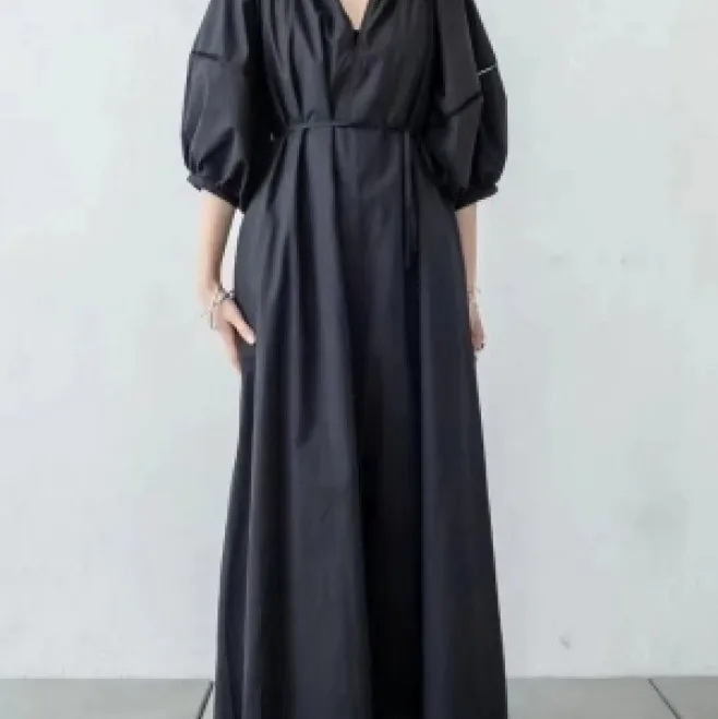 Japanese Super Long Loose Lantern Sleeve Dress - Black