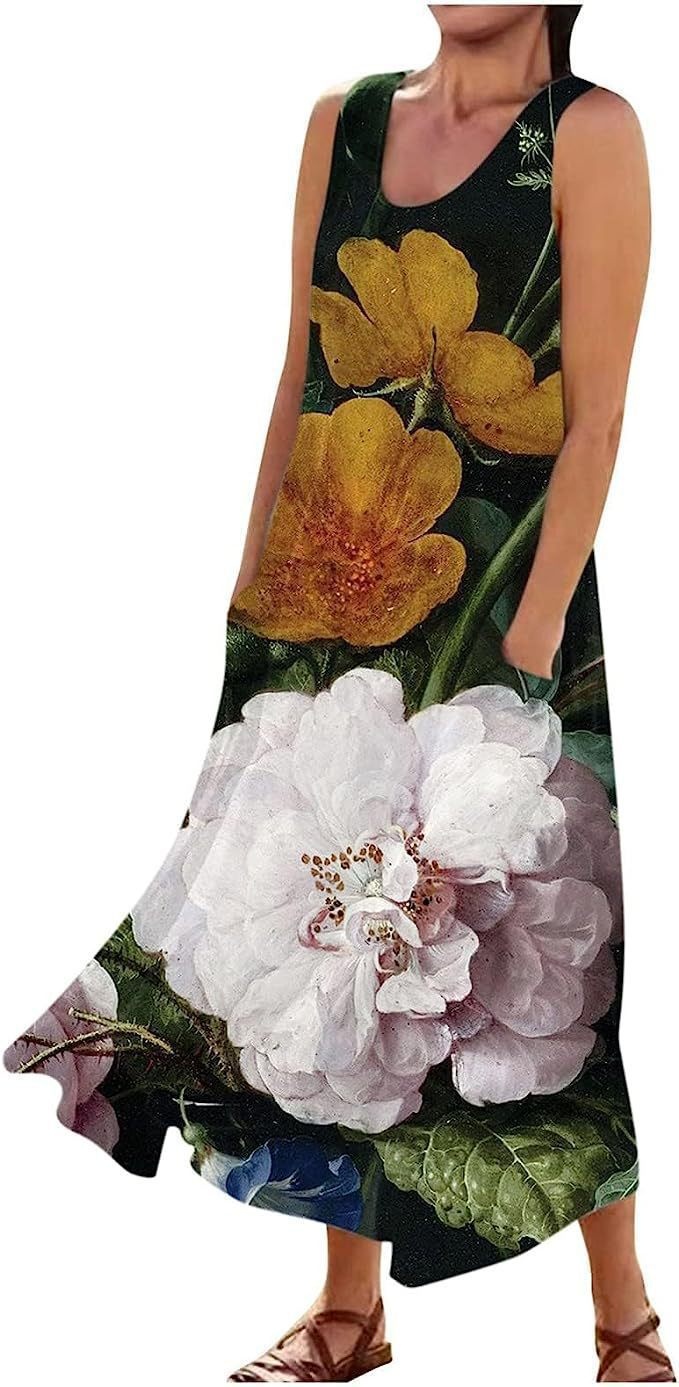 Women's Landscape Floral Maxi Dress Slim Fit Casual Skirt 31Style - Shop at LoveMi