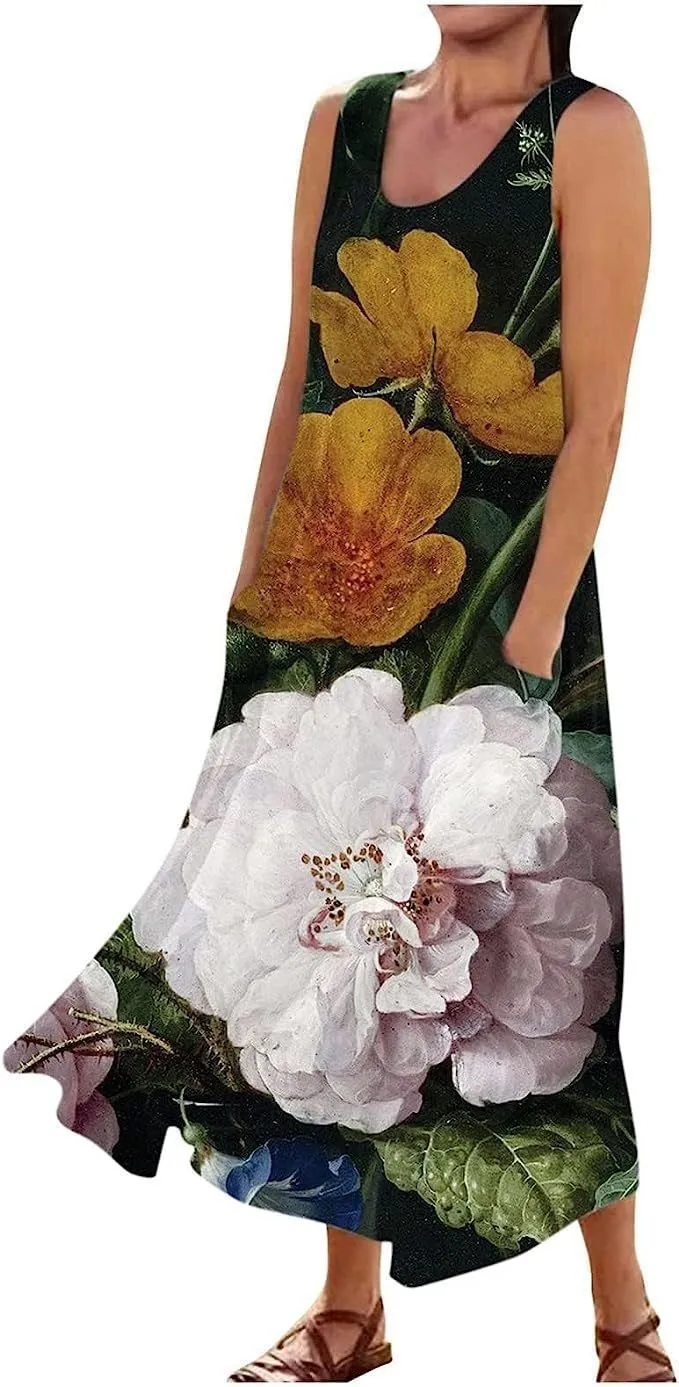 Women's Landscape Floral Maxi Dress Slim Fit Casual Skirt - 31Style