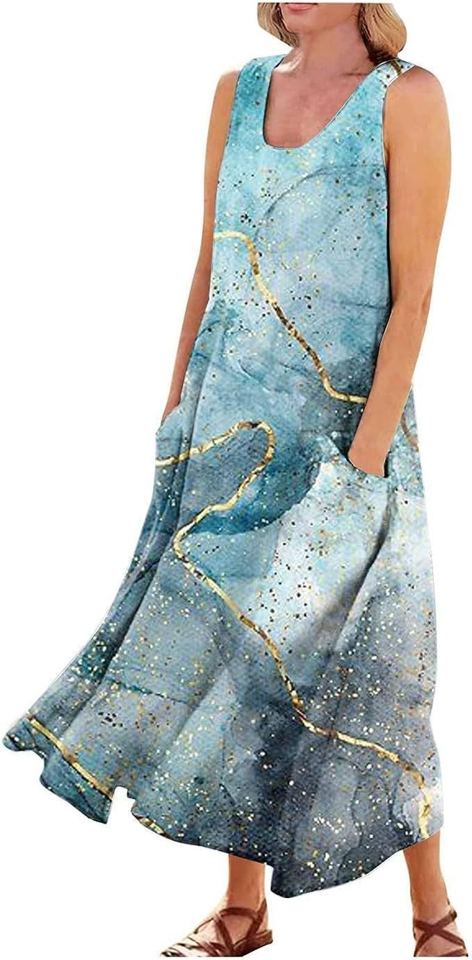 Women's Landscape Floral Maxi Dress Slim Fit Casual Skirt 34Style - Shop at LoveMi