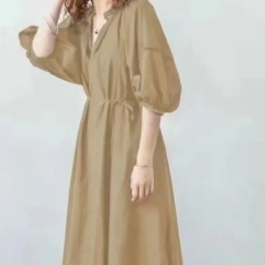 Japanese Super Long Loose Lantern Sleeve Dress Khaki - Shop at LoveMi