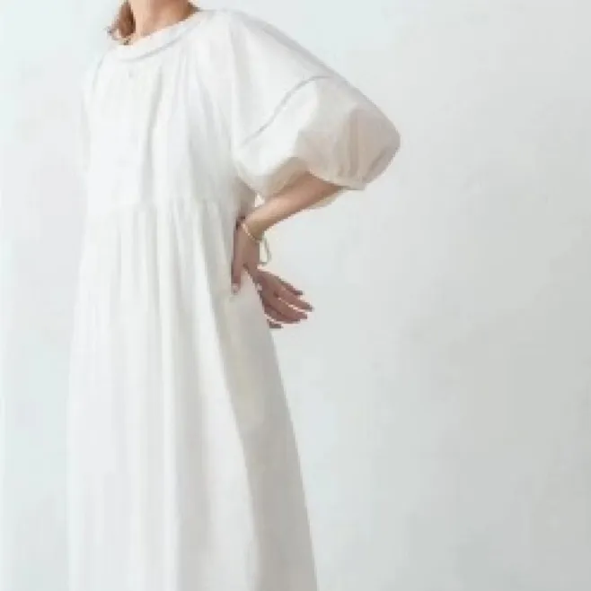 Japanese Super Long Loose Lantern Sleeve Dress - Off White