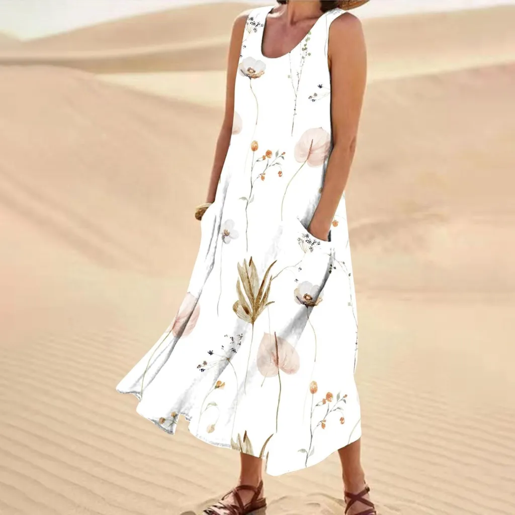Women's Landscape Floral Maxi Dress Slim Fit Casual Skirt - 24Style
