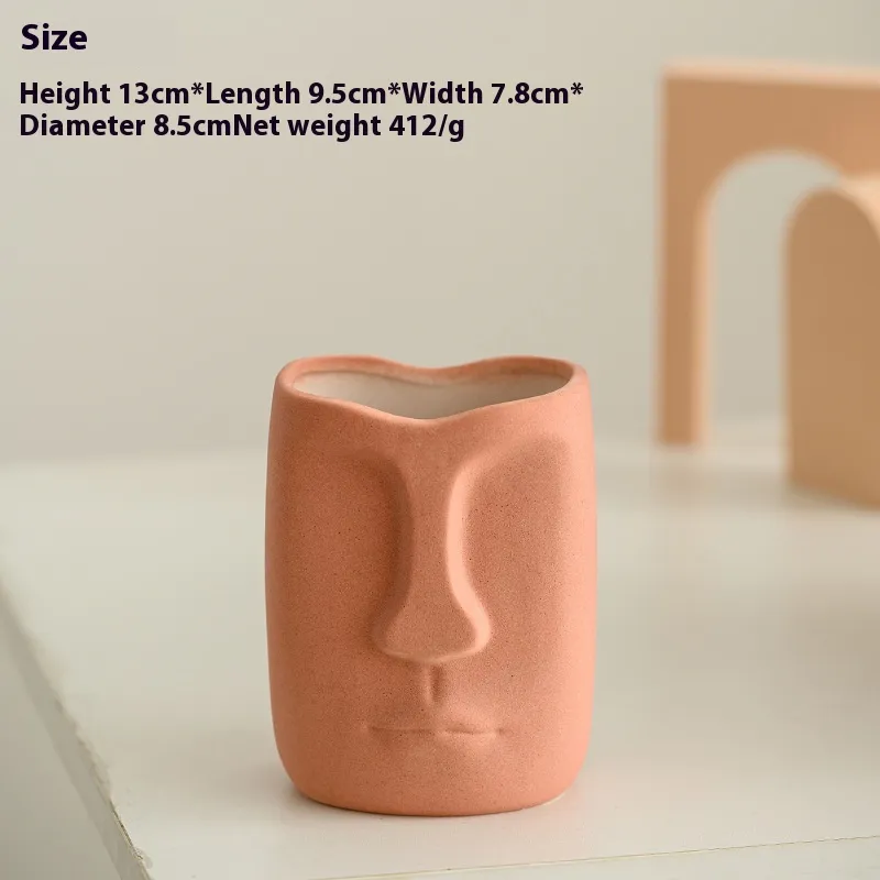 Nordic Creative Simple Creative Ceramic Vase Face Art Decoration Ornaments - Red Small