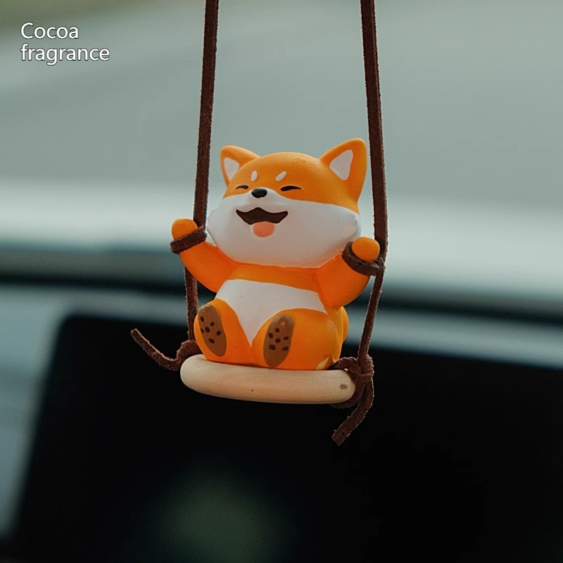 Rearview Mirror Aromatherapy Car Ornament, Shiba Inu Swing Car Hanging