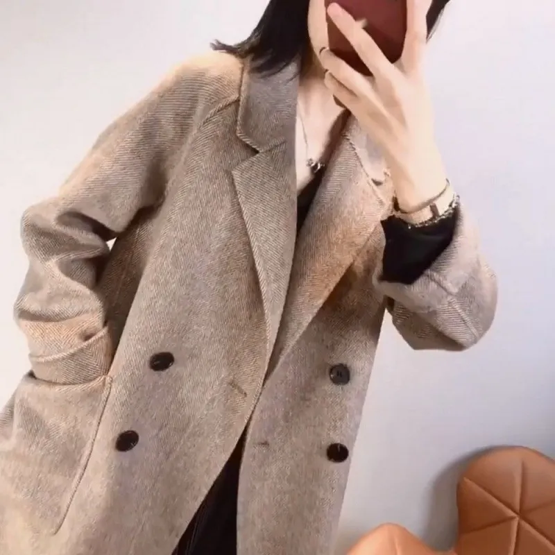 Women's High-end Suit Jacket Loose Thick Slimming - Light Coffee Color
