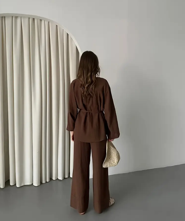 Coffee Colored Solid Color Elegant Two-piece Set