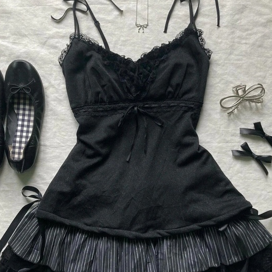 Slim-fitting Suspenders Vest High Waist Striped Stitching Skirt