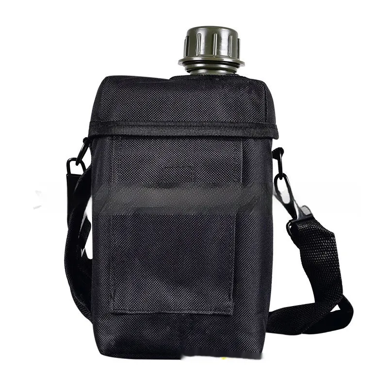 Outdoor Large Capacity Military Camouflage Solid Color PVC Single Shoulder Kettle - Black