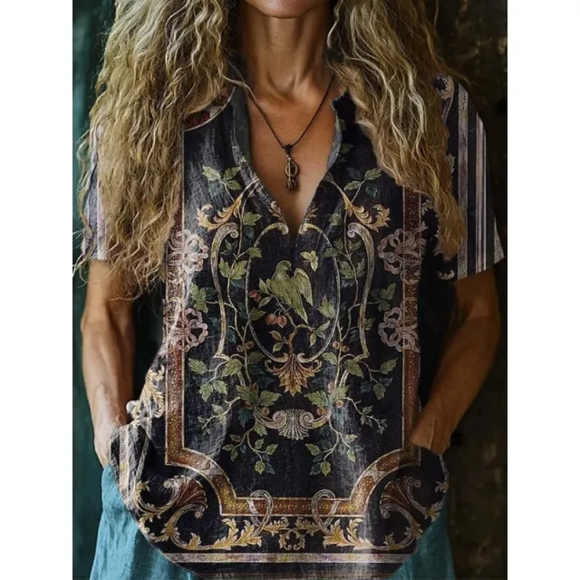 3D Printed Women's Spring And Summer Loose V neck Short Sleeve Top Xktx02 Sx2685 M - Shop at LoveMi