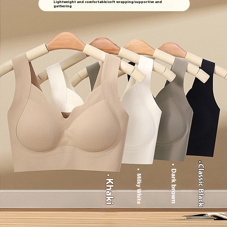 Seamless Warm Muscle Anti-gravity Wireless Fixed Cup V-neck Lifting Push Up Comfort Breathable Beauty Back Bra