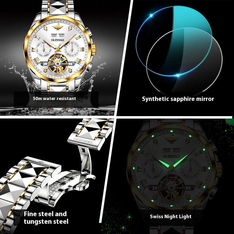 Hollow Automatic Mechanical Tide Waterproof Men's Watch - Image 1