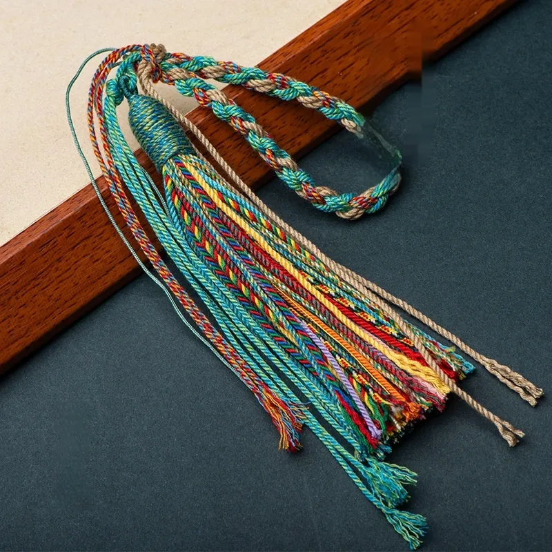 Tibetan Style Hand-made Cotton Threads Woven Tassel Hand Piece Rope Crafts Beeswax Car Ornaments - Autumn Fragrance Green
