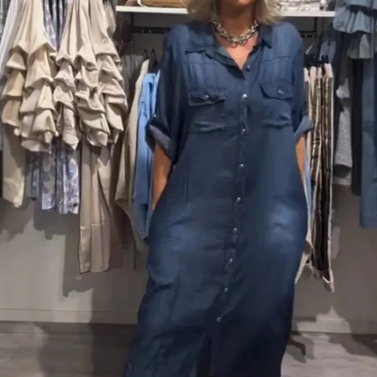 Summer Women's Fashion Casual Single-breasted Short Sleeve Dress