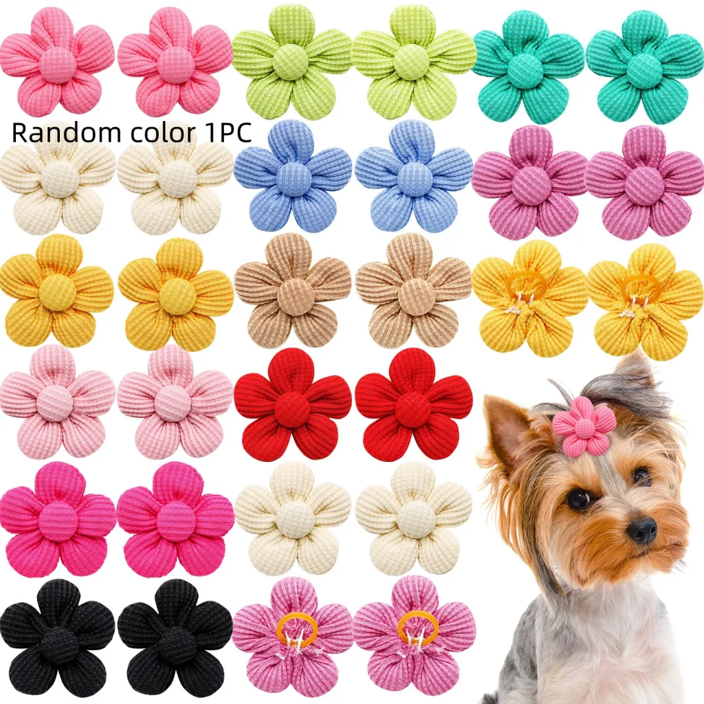 Pet Headdress Flower Spring Flower Solid Color Headdress Flower Dog Cat Accessories - A332 Mixed Color