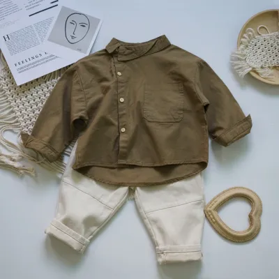 Children's Hanfan Twill Daddy Pants Two-Color Stitching Pocket Pants