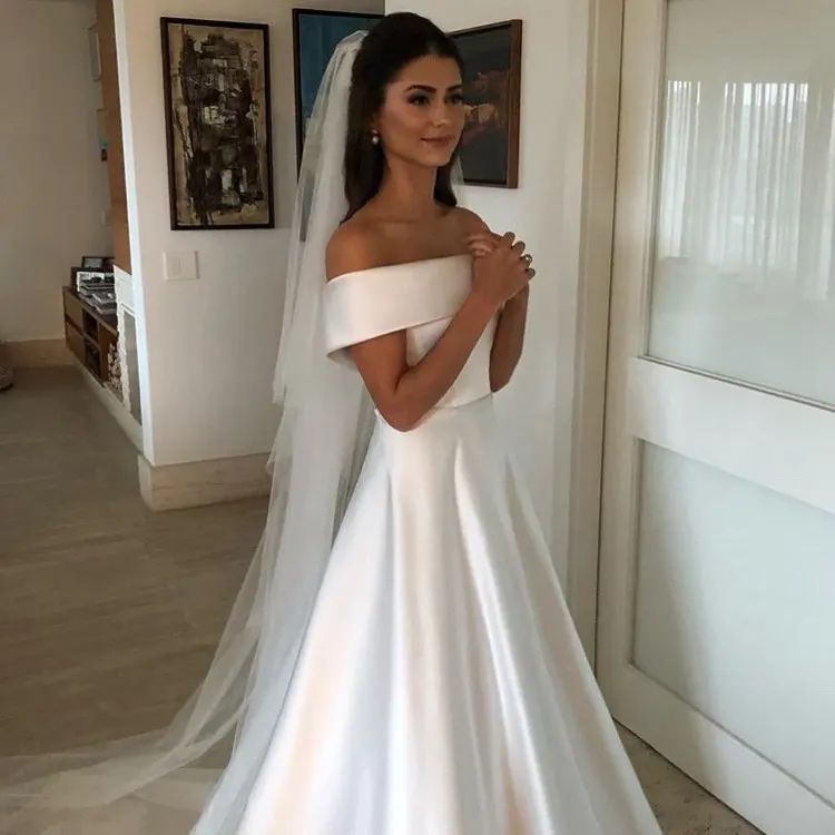 Simple a Line Wedding Dresses Satin Off the Shoulder