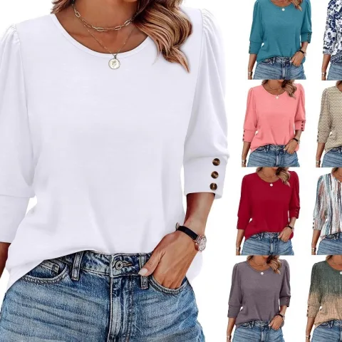Women's Printed Elegant 34 Sleeves Round Neck T-shirt