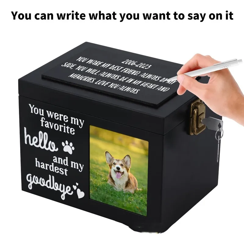 Pet Wooden Commemorative Cinerary Casket With Photo Frame - Black